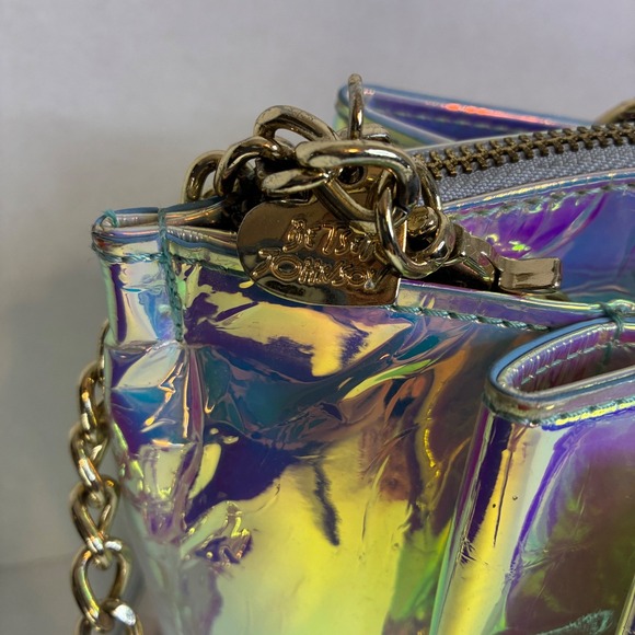 Betsey Johnson Iridescent RARE BAG Holographic Bow Satchel Crossbody Gold Purse - Picture 5 of 16